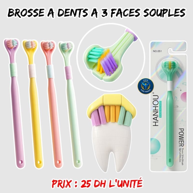 BROSSE A DENTS A 3 FACES SOUPLE , POUR UN NATTOYAGE BUCCAL COMPLET