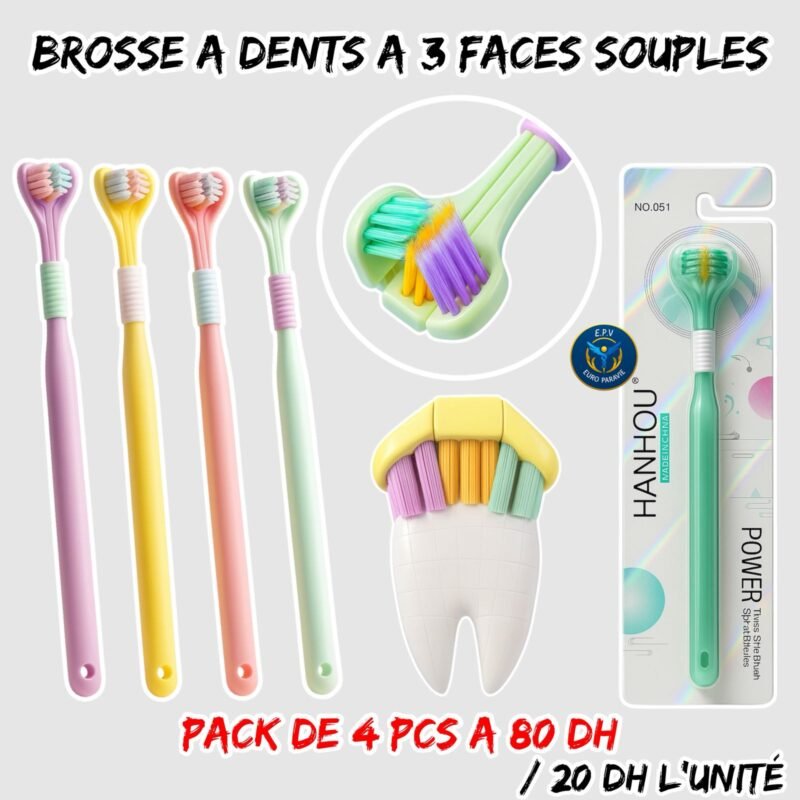 BROSSE A DENTS A 3 FACES SOUPLE , POUR UN NATTOYAGE BUCCAL COMPLET