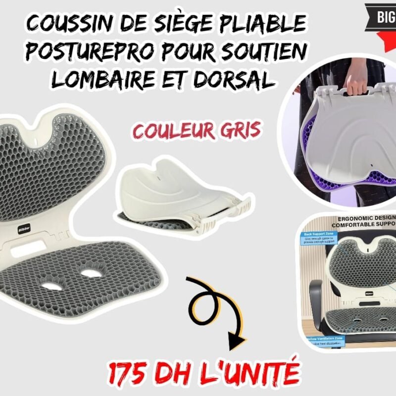 Coussin de siège pliable PosturePro pour soutien lombaire et dorsal