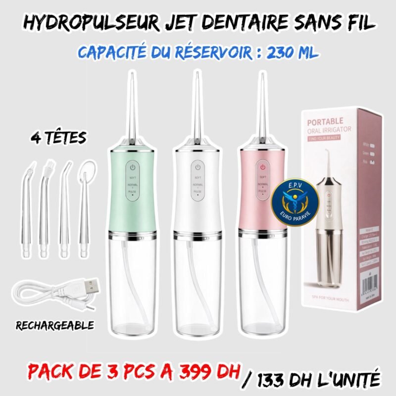 HYDROPULSEUR JET DENTAIRE SANS FIL { PACK DE 3PCS }