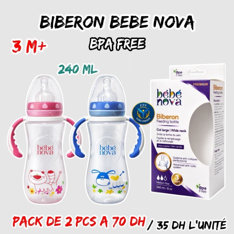 BIBERON BEBE NOVA 240ML 3M+ { ROSE + BLEU }