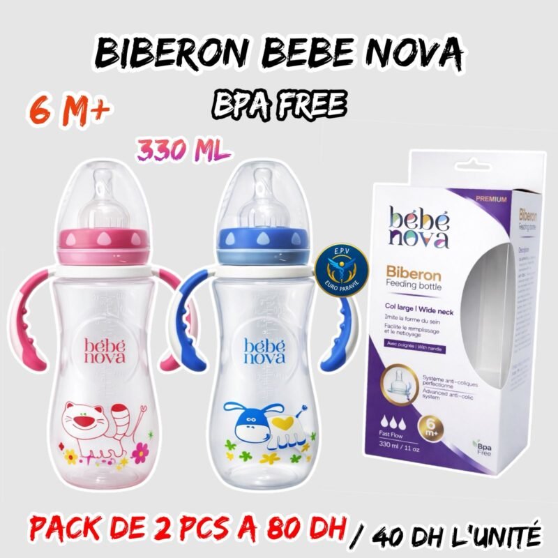 BIBERON BEBE NOVA 330ML 6M+ { ROSE + BLEU }