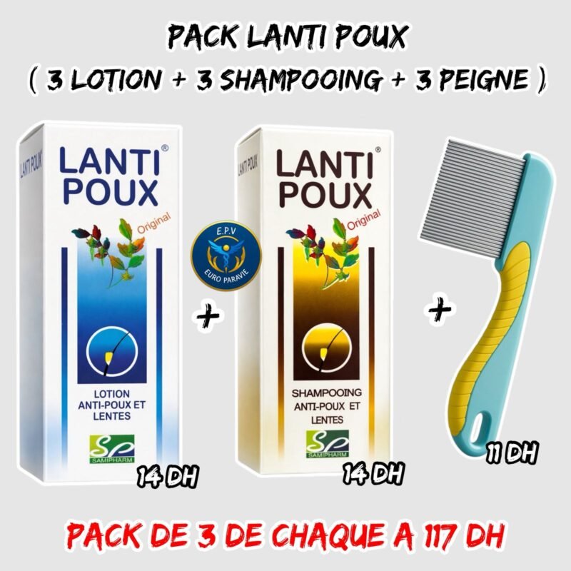 PACK LANTI POUX { 3 LOTION + 3 SHAMPOOING + 3 PEIGNES  }