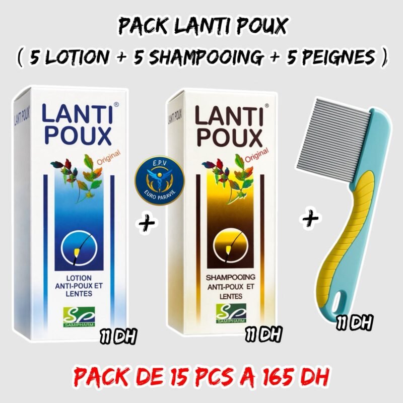 PACK LANTI POUX { 5 LOTION + 5 SHAMPOOING + 5 PEIGNES }