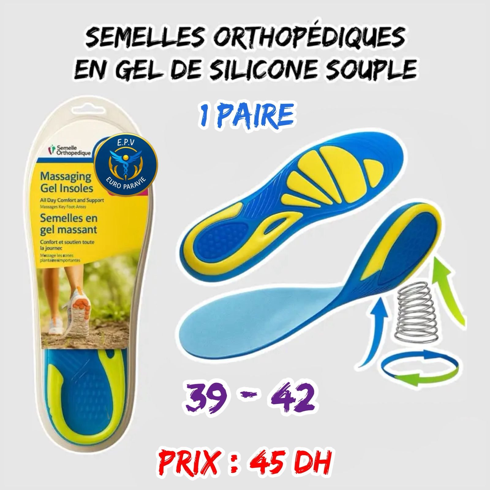 SEMELLES ORTHOPEDIQUES EN GEL DE SILICONE SOUPLE 39-42
