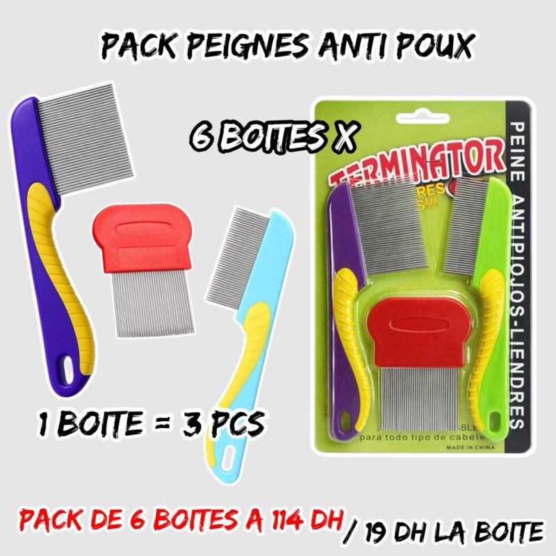 PACK PEIGNE ANTI POUX { 1 BOITE : 3PCS } X 6 BOITES