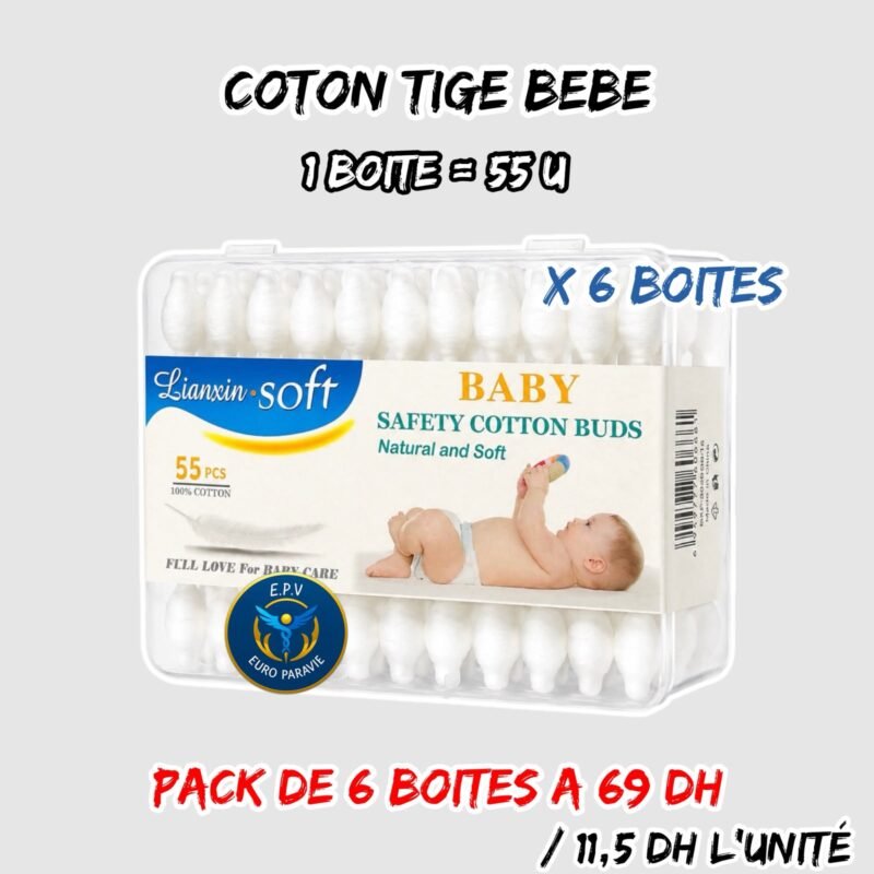 COTON TIGE BEBE 55U X 6 BOITES