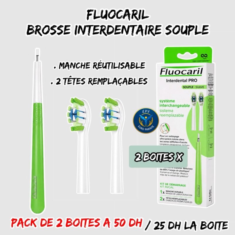 FLUOCARIL BROSSE INTERDENTAIRE SOUPLE MANCHE 2 TETES × 2