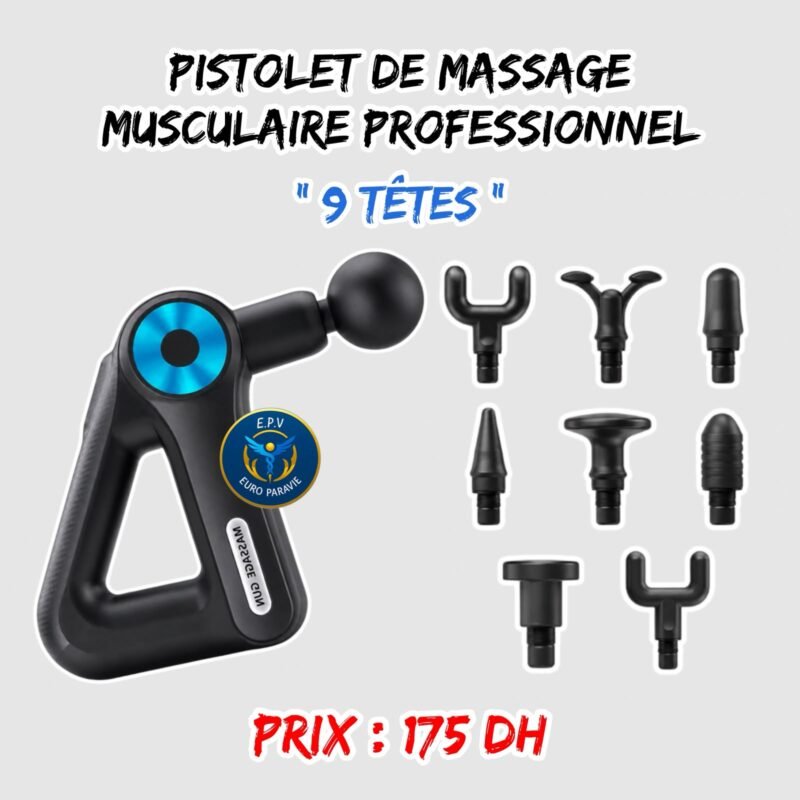 PISTOLET DE MASSAGE MUSCULAIRE PROFESSIONNEL 9 TETES