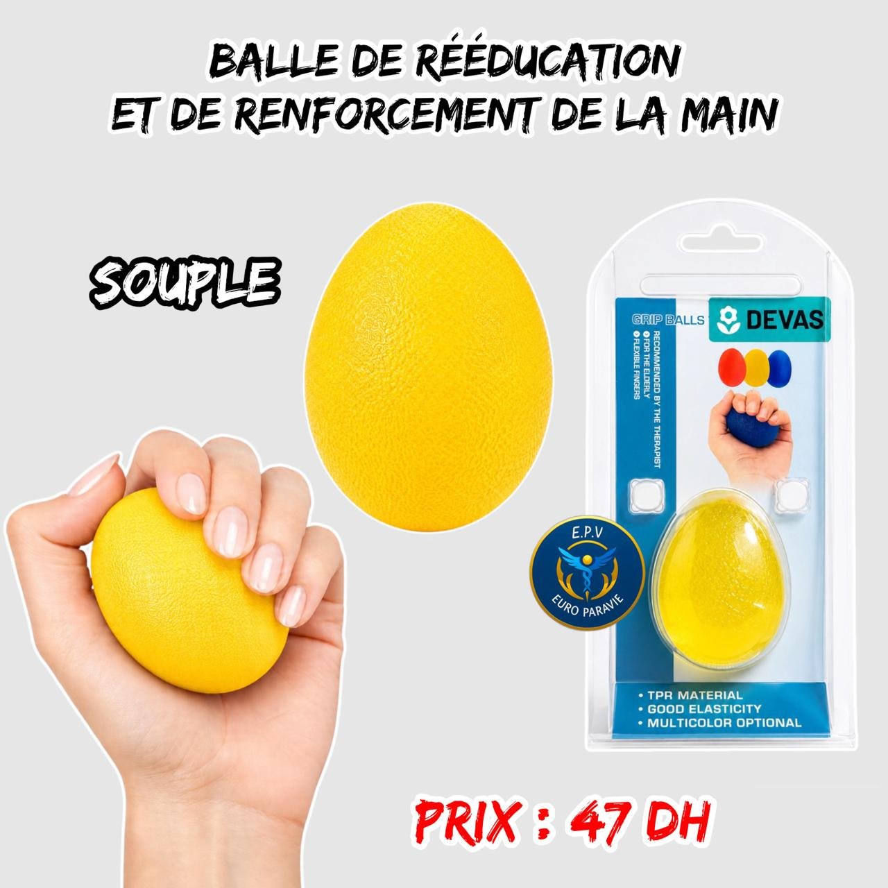 BALLE DE REEDUCATION ET DE RENFORCEMENT DE LA MAIN { SOUPLE / DEVAS }}