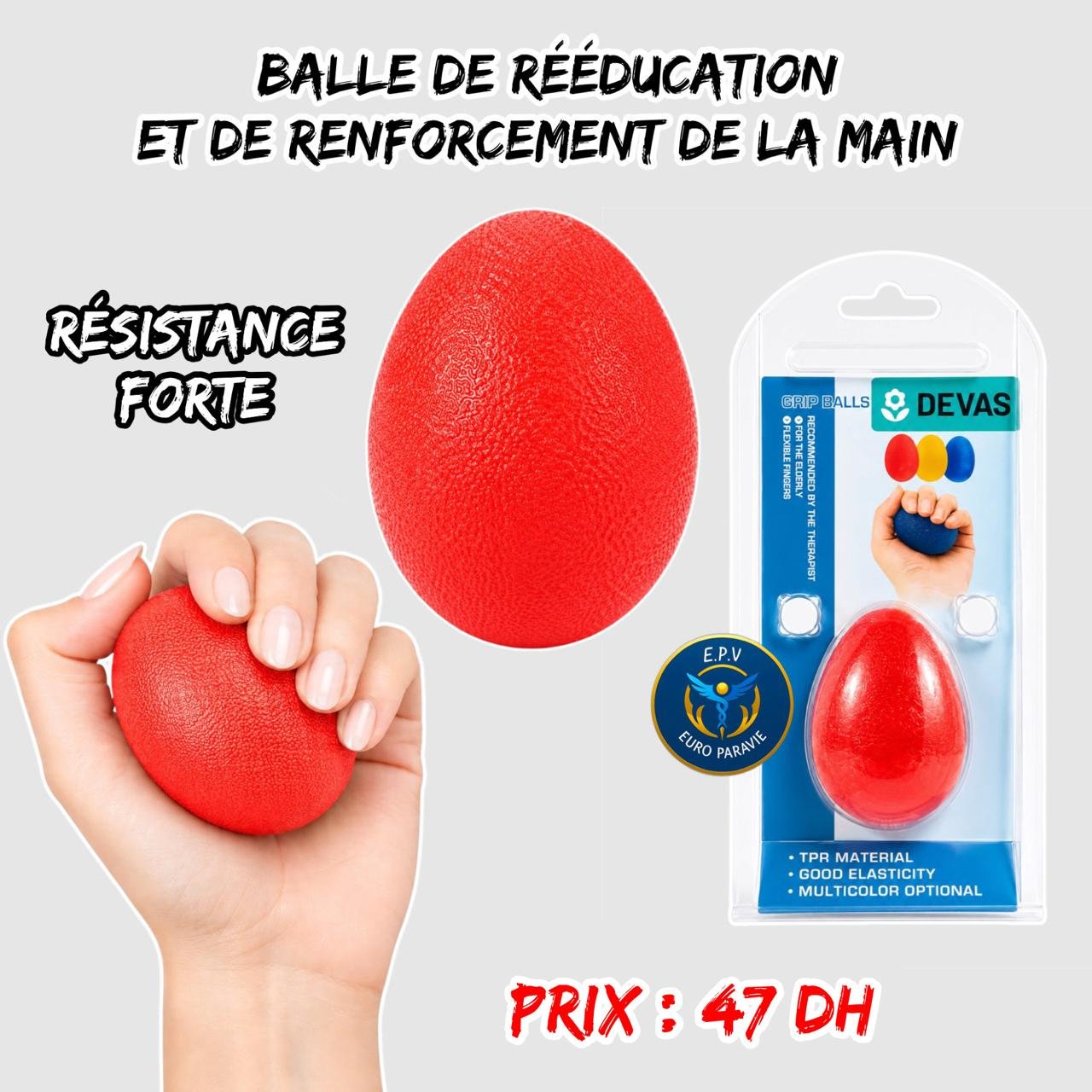 BALLE DE REEDUCATION ET DE RENFORCEMENT DE LA MAIN { RESISTANCE FORTE / DEVAS }