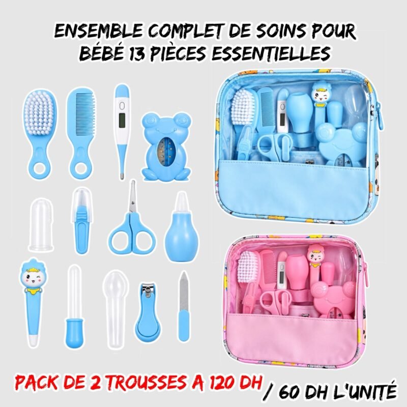 ENSEMBLE COMPLET DE SOINS POUR BEBE 13 PCS ESSENTIELLES { BLEU/ROSE}