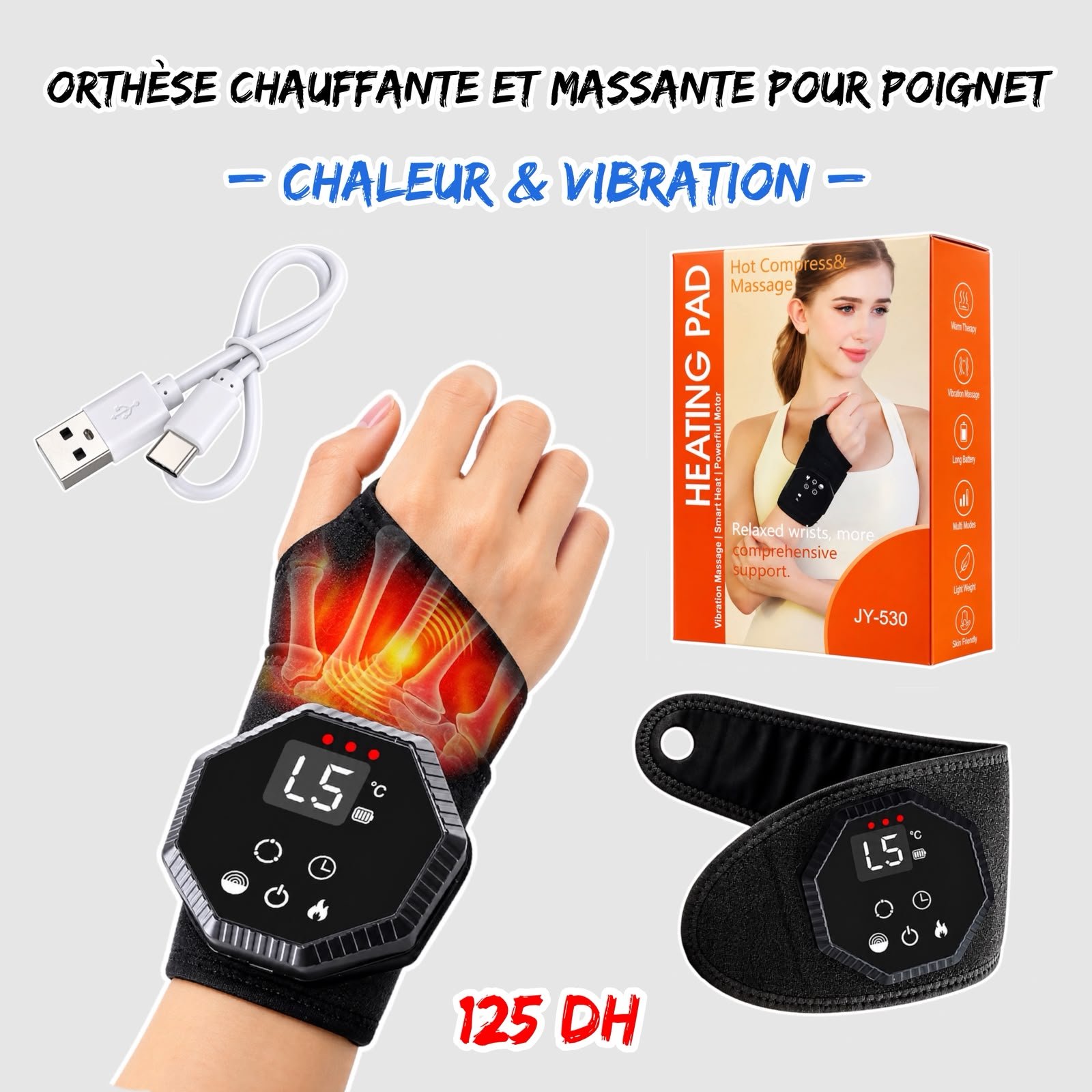 ORTHESE CHAUFFANTE ET MASSANTE POUR POIGNET