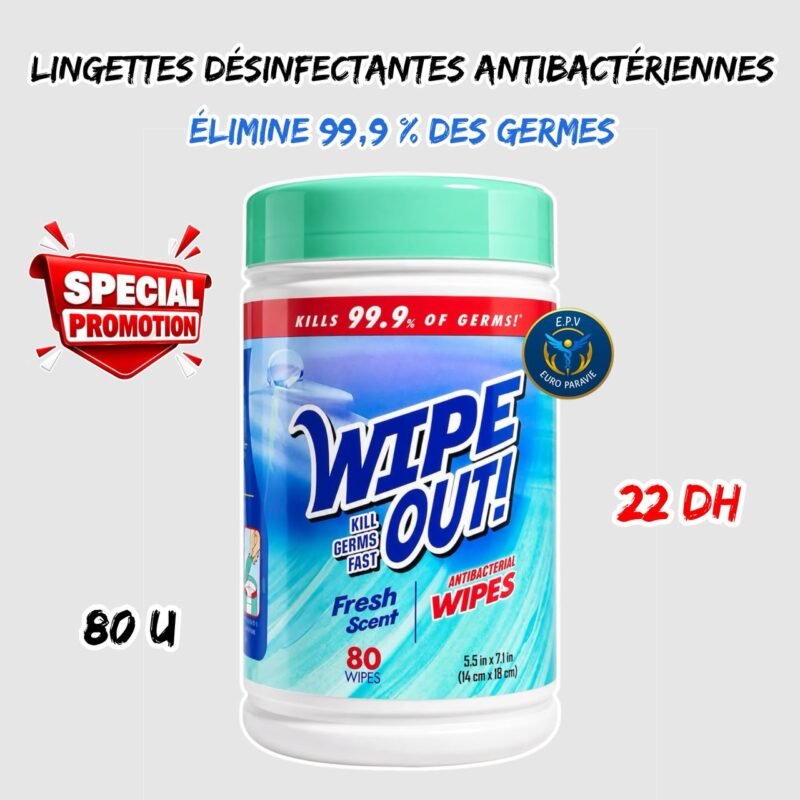 LINGETTES DESINFECTANTES ANTIBACTERIENNES 80U