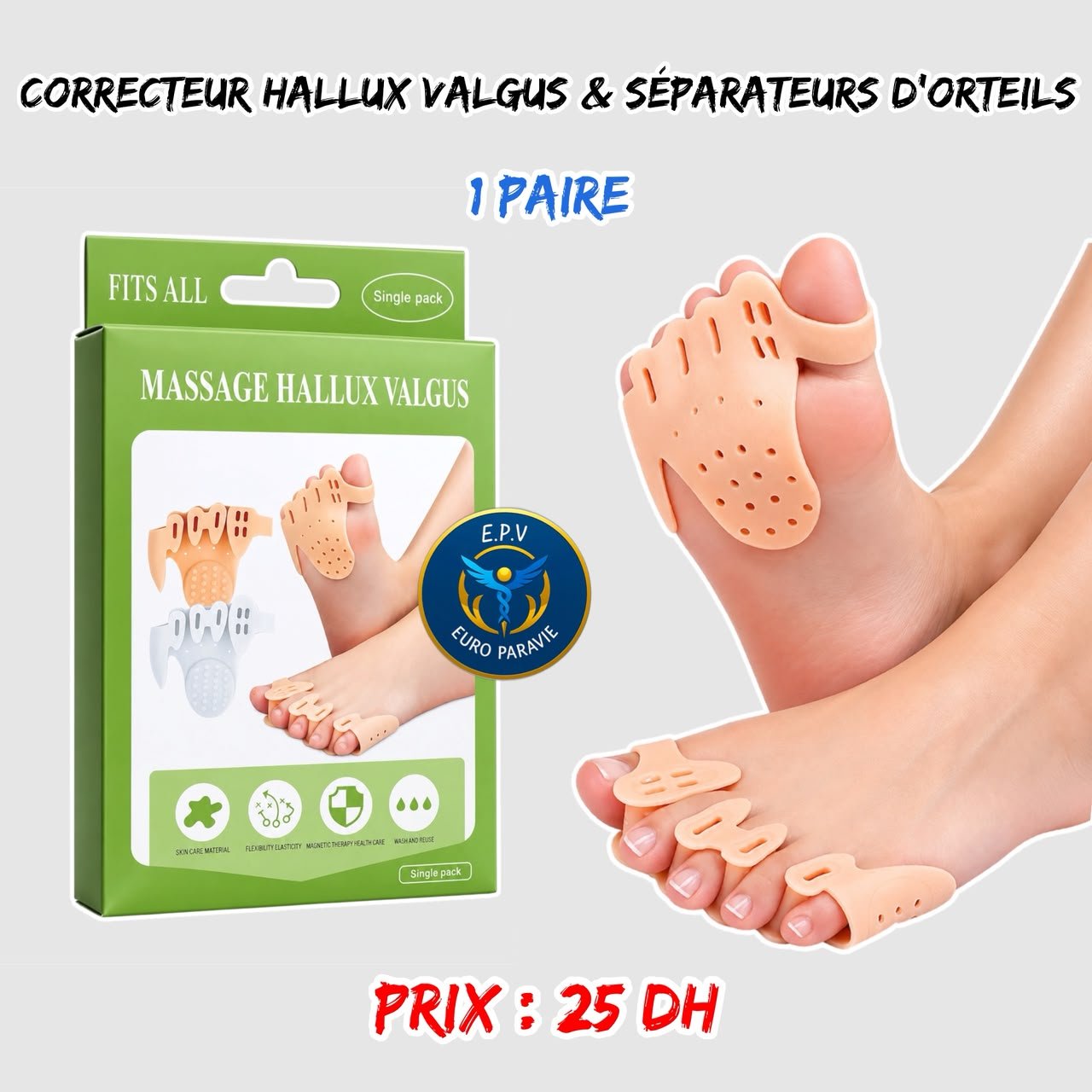 CORRECTEUR HALLUX VALGUS ET SEPARATEURS D’ORTEILS { 1 PAIRE }