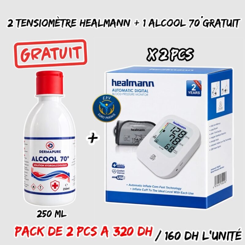 2 TENSIOMETRE HEALMANN + 1 ALCOOL 70° 250ML GRATUIT